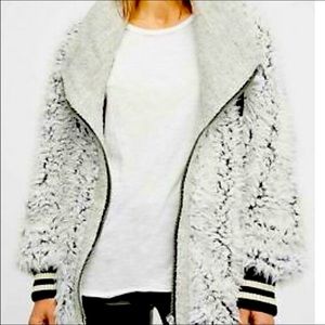 Free People faux fur grey fuzzy shag coat